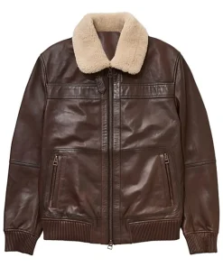 mens-brown-faux-leather-shearling-collar-bomber-jacket