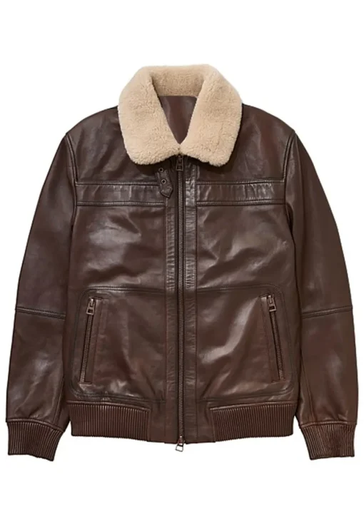 mens-brown-faux-leather-shearling-collar-bomber-jacket