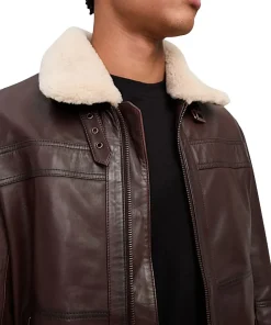 mens-brown-faux-leather-shearling-collar-bomber-jacket