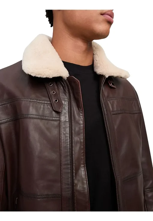 mens-brown-faux-leather-shearling-collar-bomber-jacket