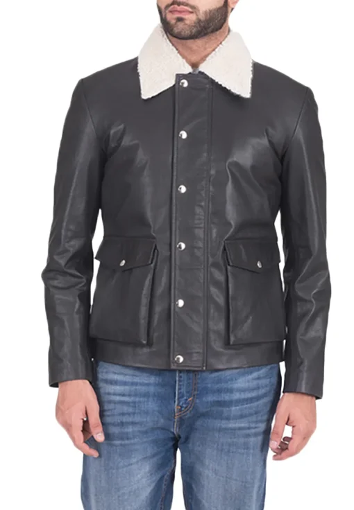 mens-flap-pockets-black-faux-leather-jacket