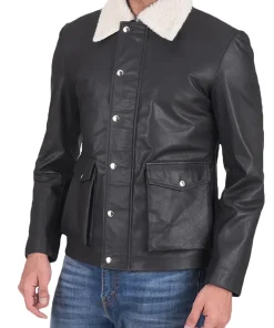 mens-flap-pockets-black-faux-leather-jacket