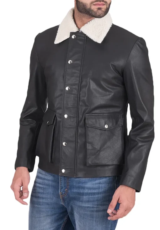 mens-flap-pockets-black-faux-leather-jacket