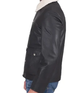 mens-flap-pockets-black-faux-leather-jacket