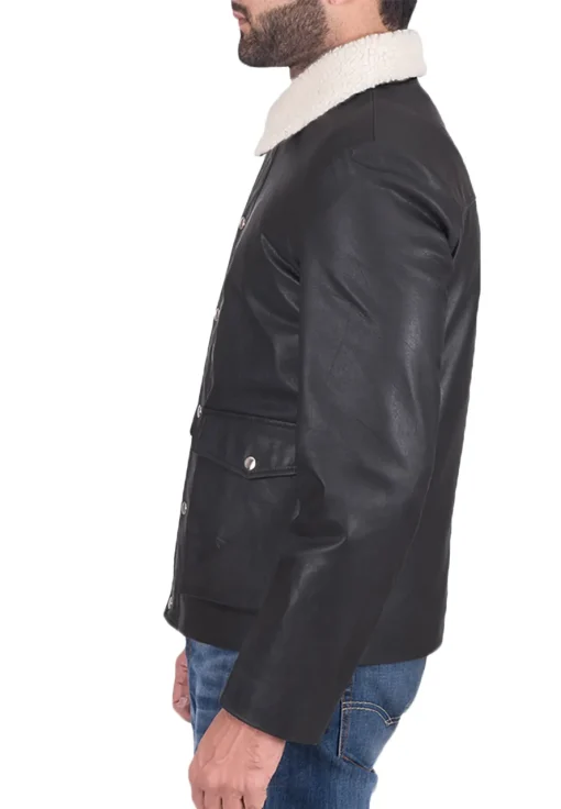 mens-flap-pockets-black-faux-leather-jacket