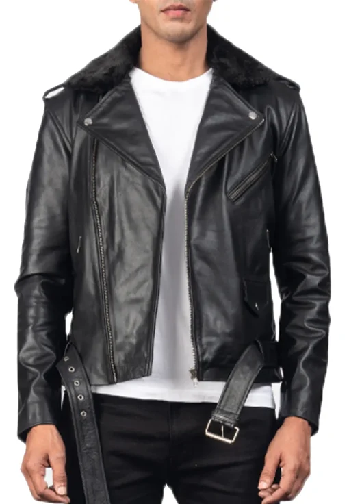 mens-fur-collar-black-faux-leather-biker-jacket