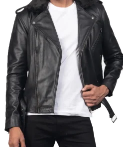 mens-fur-collar-black-faux-leather-biker-jacket