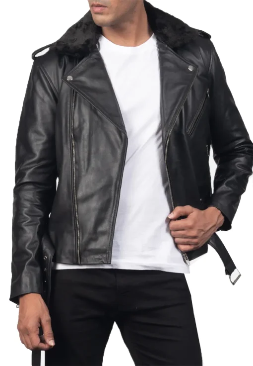 mens-fur-collar-black-faux-leather-biker-jacket