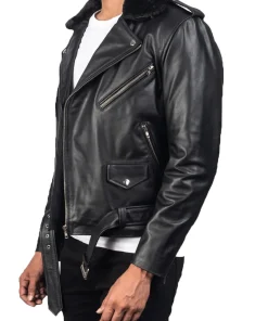 mens-fur-collar-black-faux-leather-biker-jacket