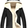 mens-hooded-black-faux-leather-shearling-jacket