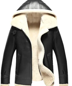 mens-hooded-black-faux-leather-shearling-jacket