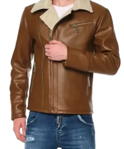 mens-moto-brown-faux-leather-shearling-jacket