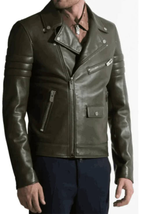 mens-olive-green-faux-leather-biker-jacket
