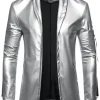 Men's Shawl Collar Silver Faux Leather Jacket