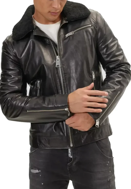 mens-shearling-collar-black-faux-leather-biker-jacket
