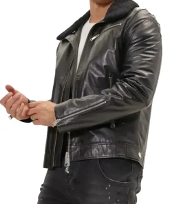 mens-shearling-collar-black-faux-leather-biker-jacket