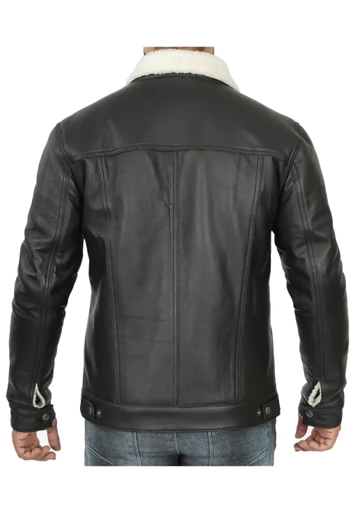 mens-sherpa-lined-black-faux-leather-trucker-jacket