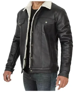 mens-sherpa-lined-black-faux-leather-trucker-jacket
