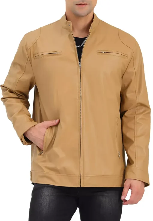 mens-stand-collar-khaki-faux-leather-biker-jacket