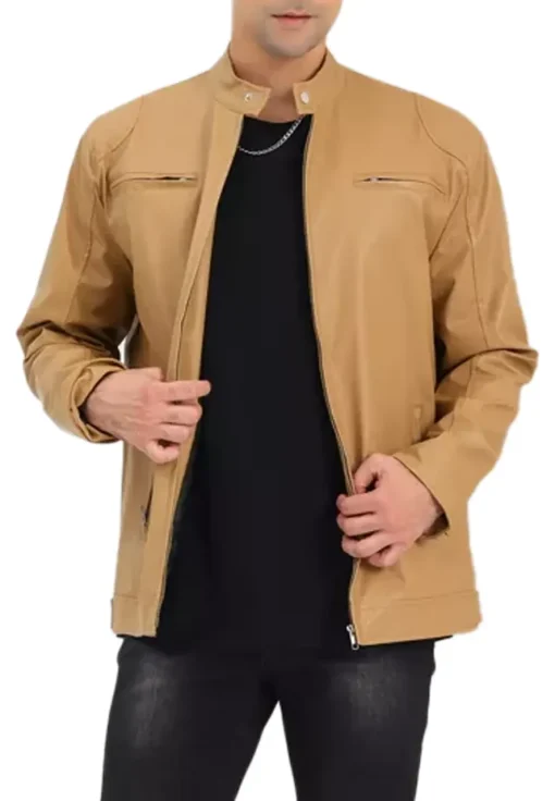 mens-stand-collar-khaki-faux-leather-biker-jacket