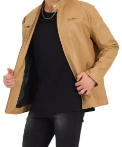 mens-stand-collar-khaki-faux-leather-biker-jacket