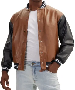 mens-two-tone-brown-and-black-faux-leather-bomber-jacket