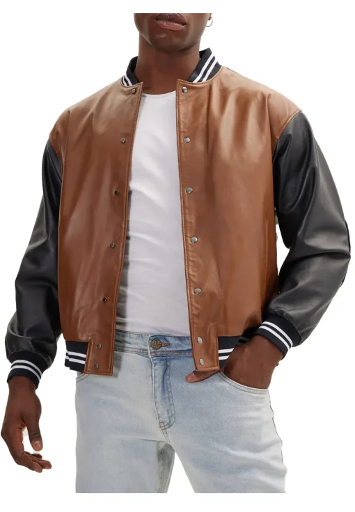 mens-two-tone-brown-and-black-faux-leather-bomber-jacket