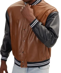 mens-two-tone-brown-and-black-faux-leather-bomber-jacket