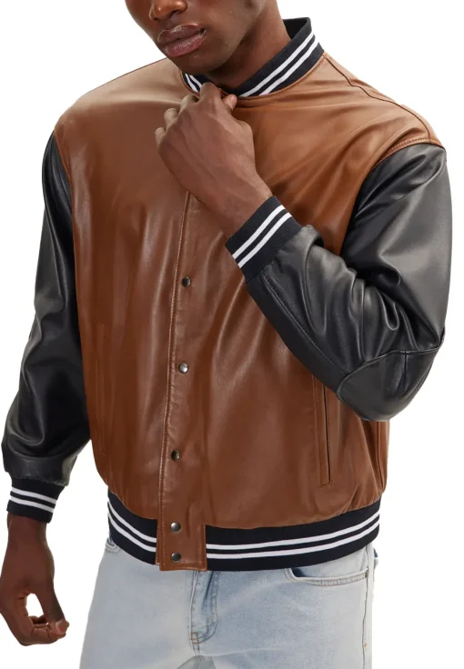 mens-two-tone-brown-and-black-faux-leather-bomber-jacket
