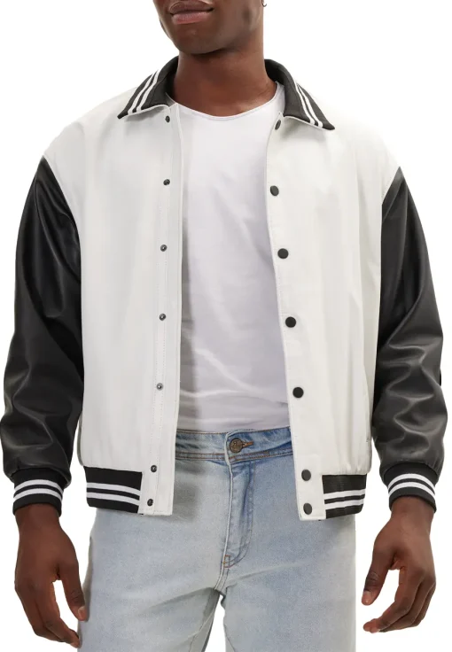 mens-white-and-black-faux-leather-bomber-jacket