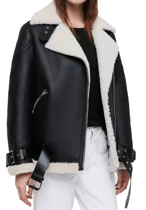 womens-belted-black-faux-leather-shearling-biker-jacket