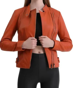 womens-biker-orange-faux-leather-jacket