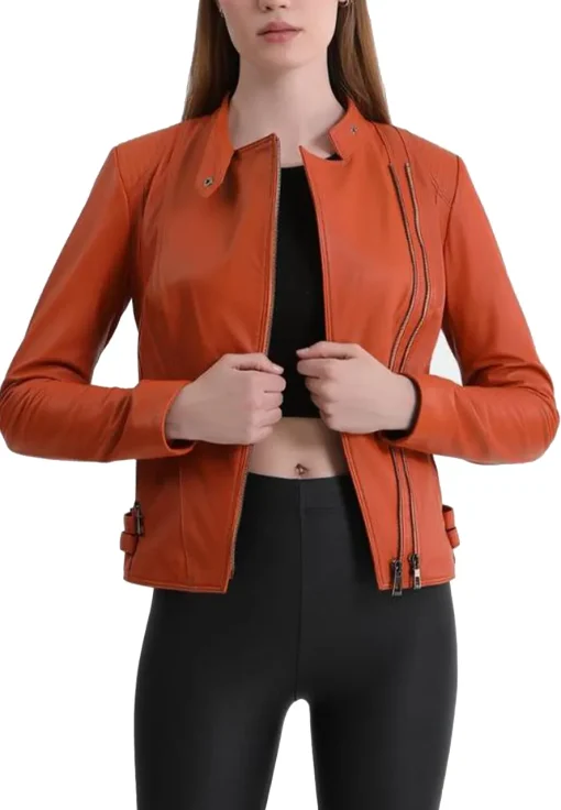 womens-biker-orange-faux-leather-jacket