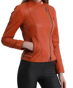 womens-biker-orange-faux-leather-jacket