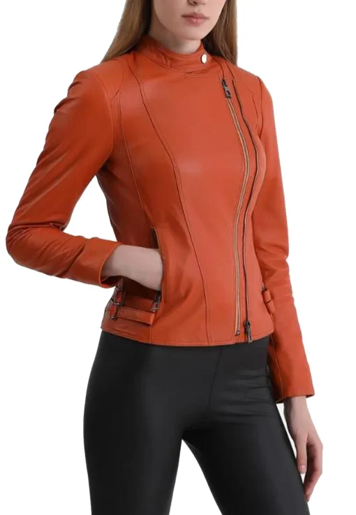 womens-biker-orange-faux-leather-jacket