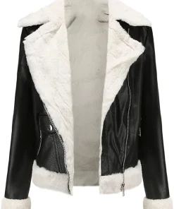 womens-black-biker-faux-leather-shearling-jacket