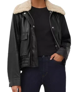 womens-black-faux-leather-bomber-jacket-with-shearling-collar