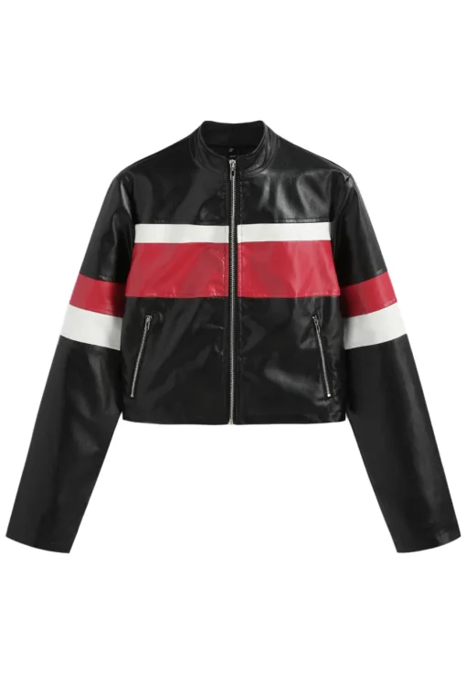 womens-black-faux-leather-crop-jacket-with-red-and-white-stripes