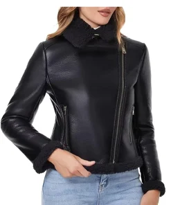 womens-black-faux-leather-faux-shearling-jacket