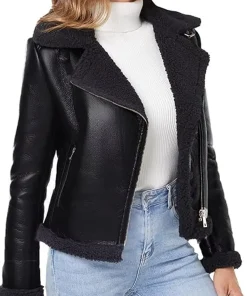 womens-black-faux-leather-faux-shearling-jacket