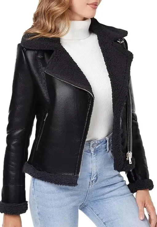 womens-black-faux-leather-faux-shearling-jacket
