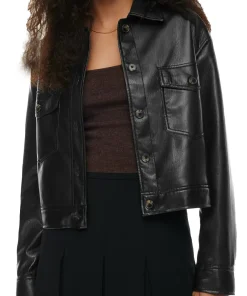 womens-black-faux-leather-shirt-jacket