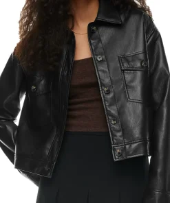 womens-black-faux-leather-shirt-jacket