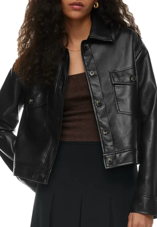 womens-black-faux-leather-shirt-jacket