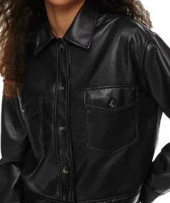 womens-black-faux-leather-shirt-jacket