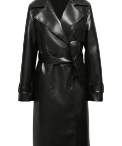 womens-black-faux-leather-single-breasted-coat