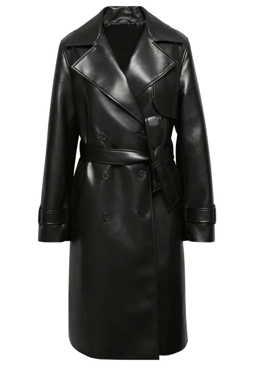 womens-black-faux-leather-single-breasted-coat