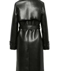 womens-black-faux-leather-single-breasted-coat