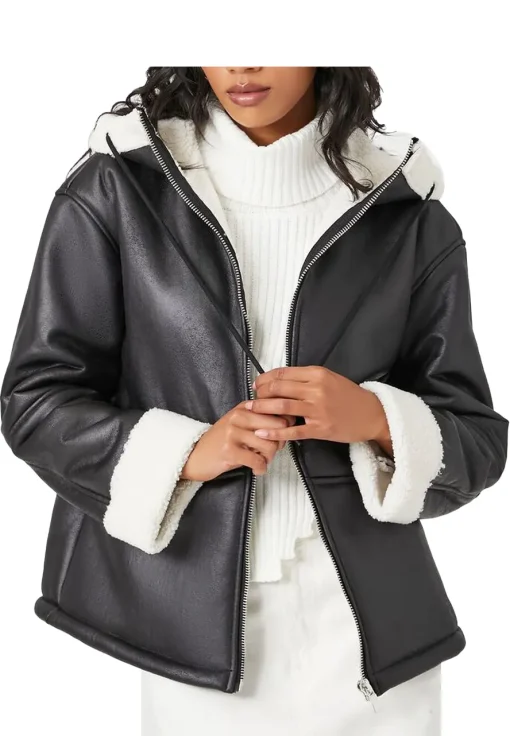 womens-black-faux-leather-white-shearling-jacket-with-hood