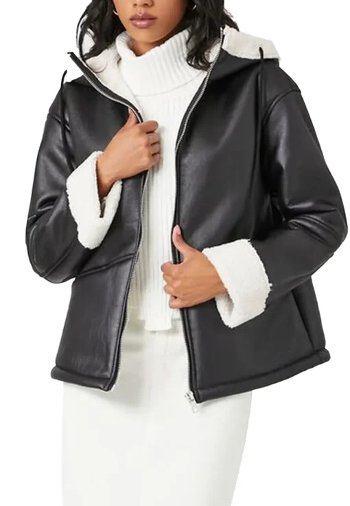 womens-black-faux-leather-white-shearling-jacket-with-hood
